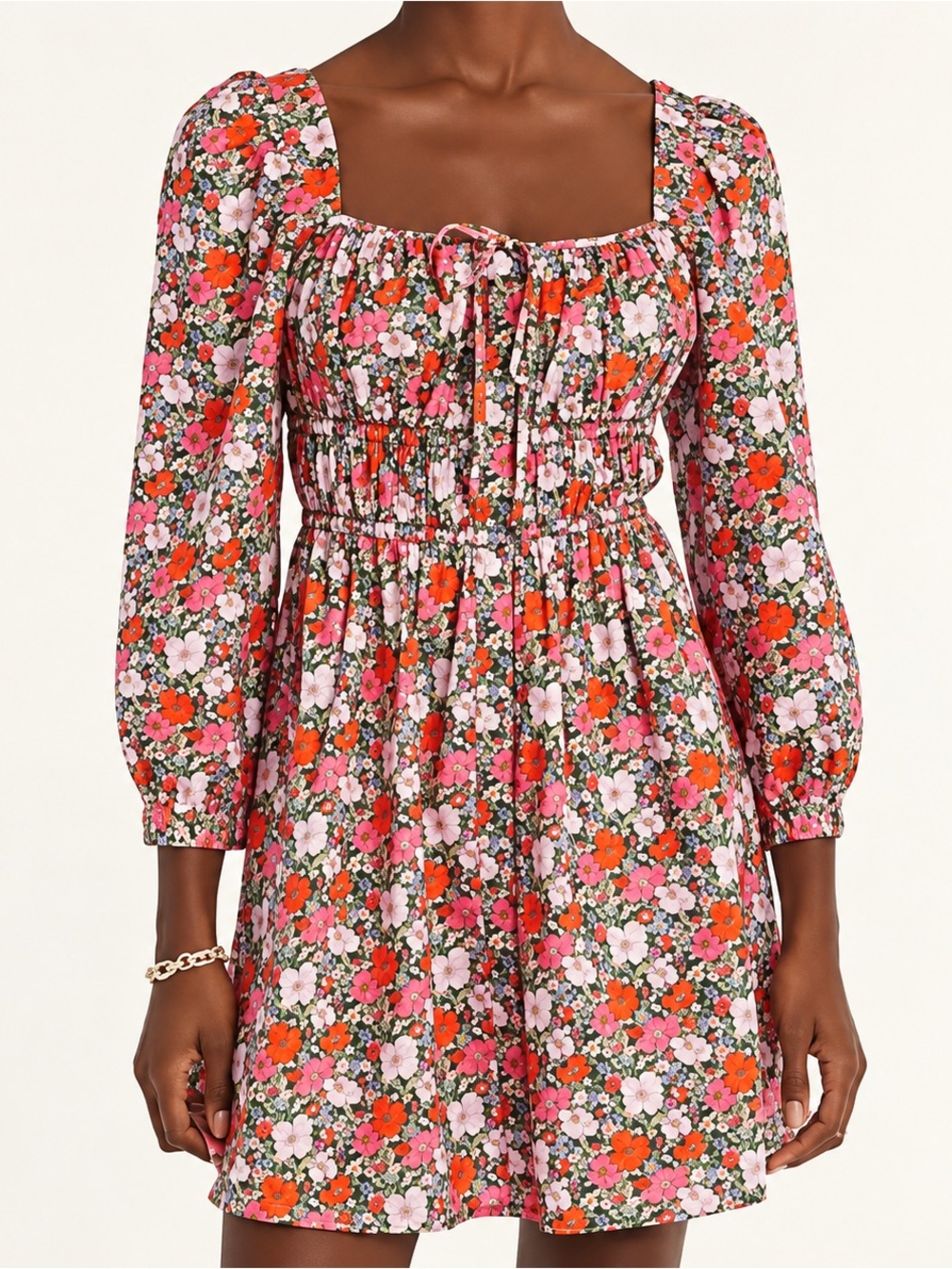 J.Crew x Liberty Floral Cotton Smocked Mini Dress Square Neck Size 6